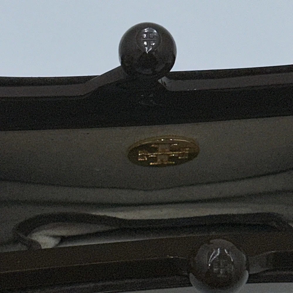 Tory Burch Vintage Rare Brown Lucite, Gold Embossed Scarab & Suede Back Clutch - Picture 6 of 8